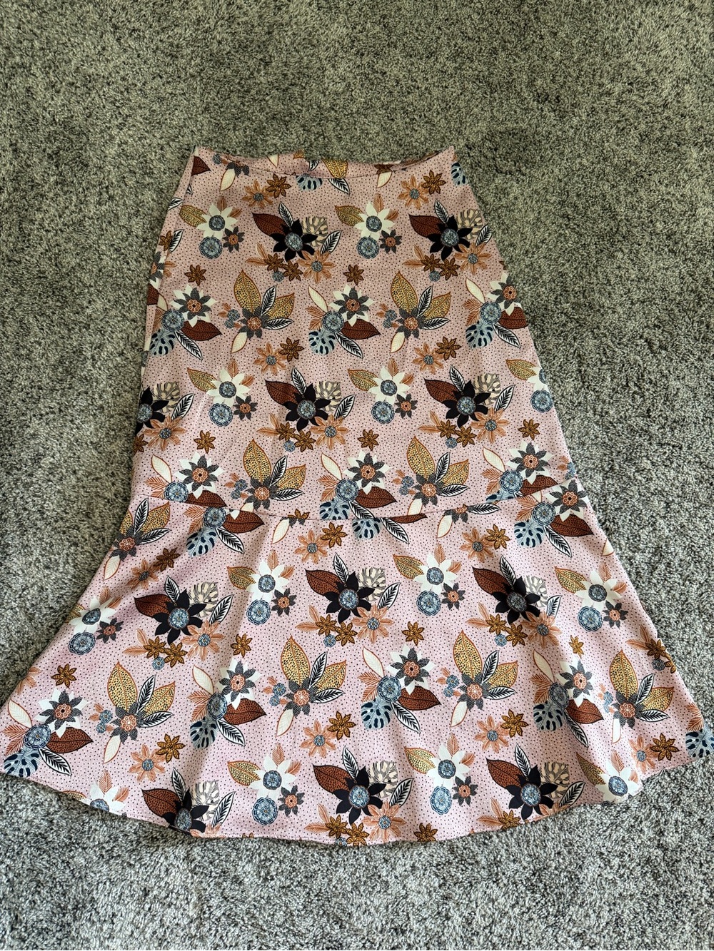 LOFT Pink Floral Tiered Midi Skirt